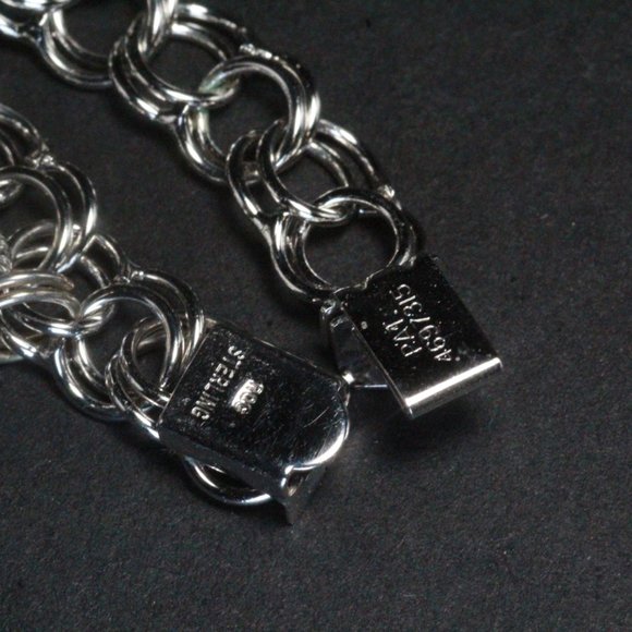 Sterling Silver Heavy 34GPink Synthetic Spinel Topaz Multi Charms Bracelet - Picture 13 of 13